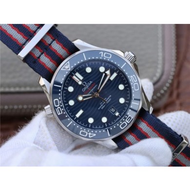 Omega Seamaster Diver 300M Blue Ceramic Dial Blue/Red/Gray Nato Strap Omega WJ00019