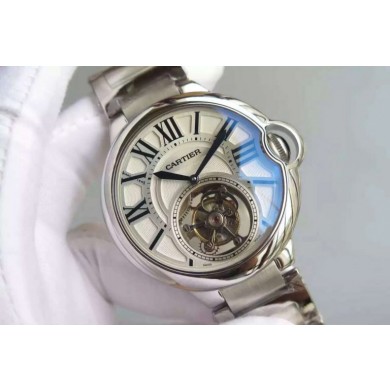 Replica Best Cartier Ballon Bleu Tourbillon 46MM White Dial Bracelet WJ00462