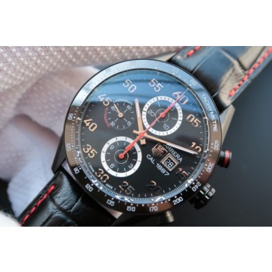 Tag-Heuer Carrera Calibre 1887 V6 Ceramic Bezel Black Dial Black Leather Strap WJ01412