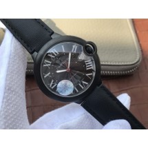 Designer Cartier Ballon Bleu 42mm All Black Black Textured Dial Leather Strap Cartier WJ01132