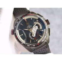 Replica Best Tag-Heuer Grand Carrera Calibre 36 43mm Black Dial Black Rubber Strap WJ00978